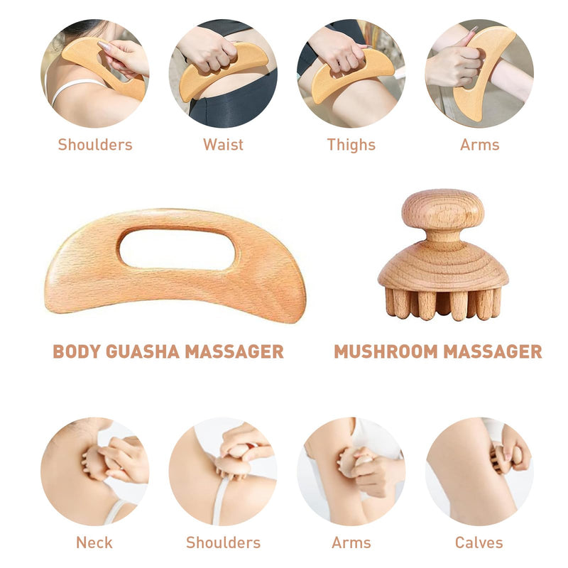 [Australia] - Wood Therapy Massage Tools 4 in 1, Lymphatic Drainage Massager, Wooden Maderoterapia Kit Body Sculpting Tools for Muscle Pain Relief, Anti-Cellulite Body Shaping 