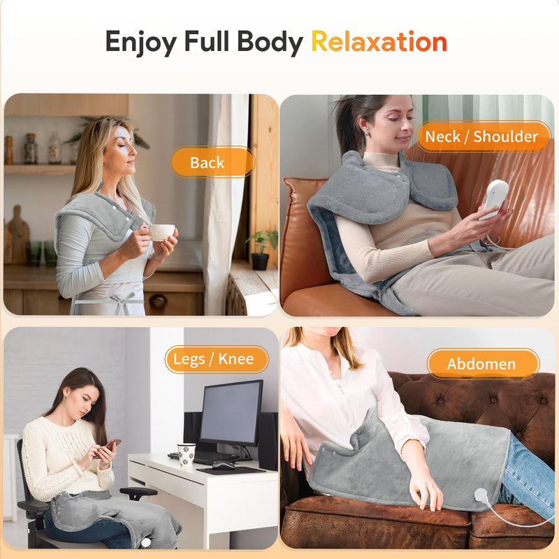 [Australia] - Heating pad for back, shoulder, neck, 59 x 87 cm, heat pad with automatic switch-off, heat wrap with waist strap, quick heating, back warmer, electric blanket, 9 heat settings and machine washable 