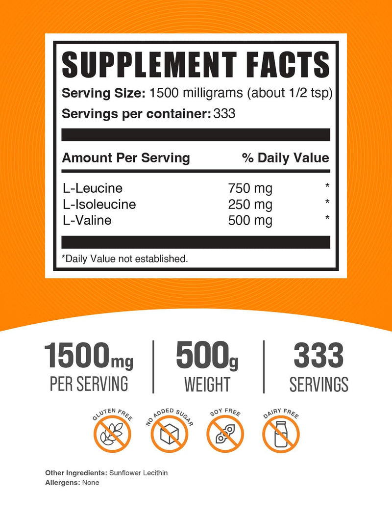 [Australia] - BulkSupplements.com BCAA 3:1:2 Powder - BCAA Supplements, BCAA Powder, Branched Chain Amino Acids - Unflavored & Gluten Free, 1500mg per Serving, 500g (1.1 lbs) (Pack of 1) 333 Servings (Pack of 1) 