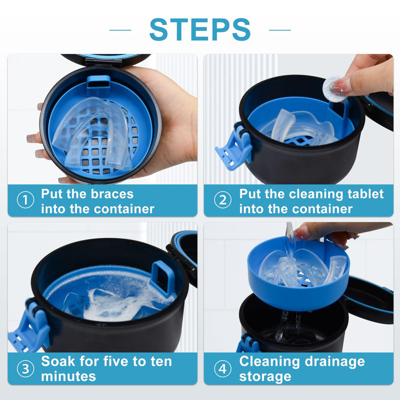[Australia] - BVN tooth protection cleaning box braces tooth protection boxes dentures box denture cleaning case (black + blue) black blue 