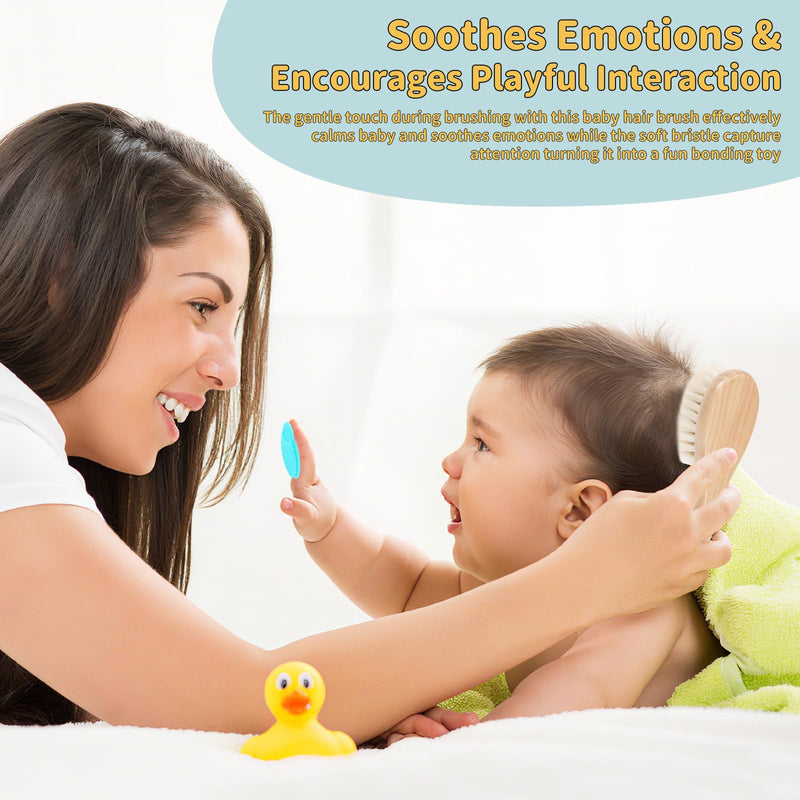 [Australia] - Cradle Cap Brush and Comb Set with Baby Hair Brush - 3-Piece Wooden Baby Brush Kit for Newborns and Infants 