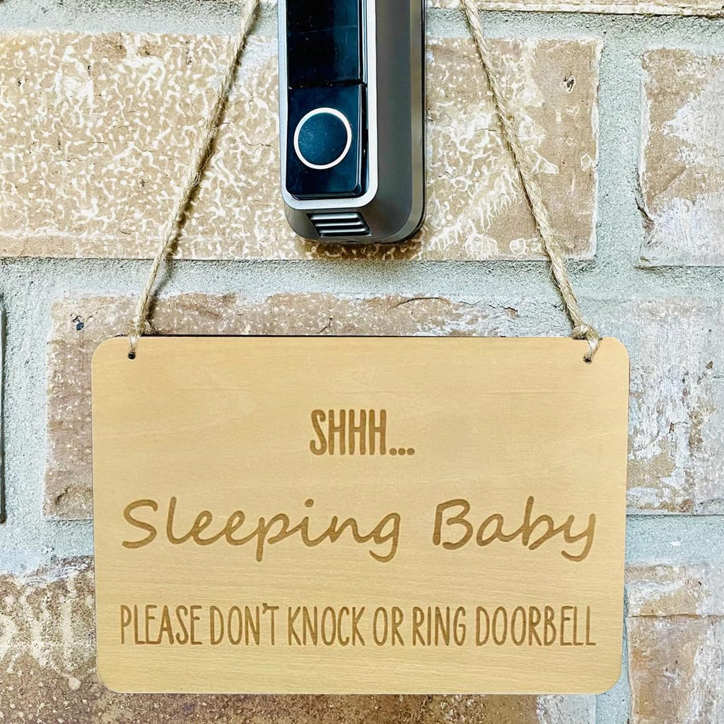 Baby Sleeping Sign for Front Door, Funny Shhh Baby Door Hanger Signs for House, Please Do Not Knock or Ring Doorbell Sign for Home Room, Cute New Mom Gifts Do Not Disturb Wood Mini Sign Decor Color 1