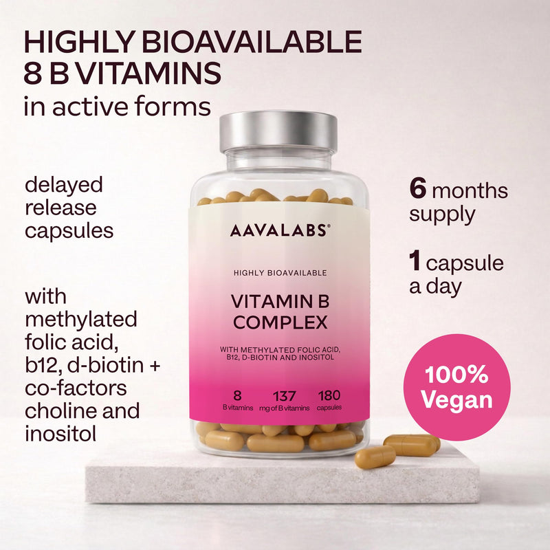 Vitamin B Complex High Strength - Includes Essential Multi B-Vitamins B12, Vitamin B6, Vitamin B1, Vitamin B5 Pantothenic Acid, Niacin, Biotin, Folate, Riboflavin, Inositol - (180 Capsule Supply)