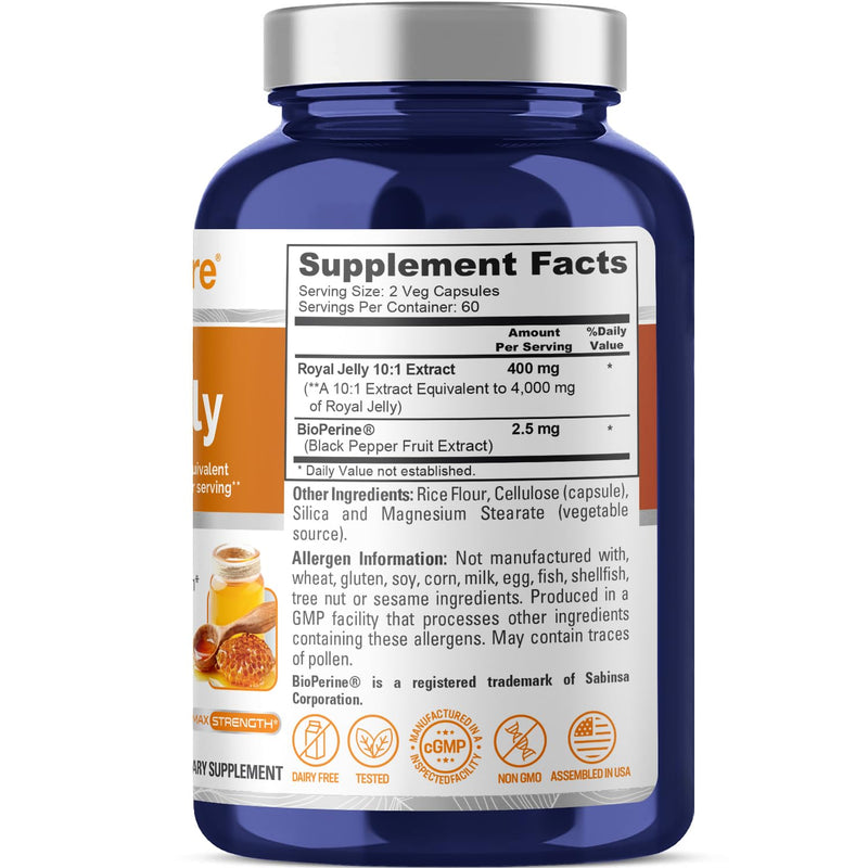 [Australia] - NusaPure Royal Jelly 4000mg - 120 Veggie Capsules (Non-GMO, Gluten Free, Bioperine) 