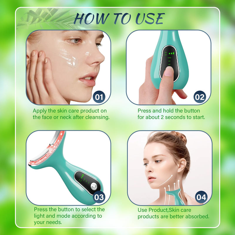 Face Massager Tool, Facial and Neck Massager Beauty 3-in-1 Triple Action Light, Thermal, and Vibration for Skin Care Face Sculpting Tool (Green) Green
