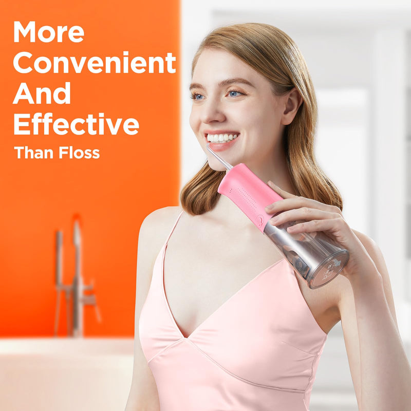 [Australia] - Bitvae C5 Water Flosser Teeth Picks, Cordless Portable Oral Irrigator, Powerful and Rechargeable Water Flosser for Teeth, Brace Care, IPX7 Waterproof Water Dental Picks for Cleaning, Quartz Pink 