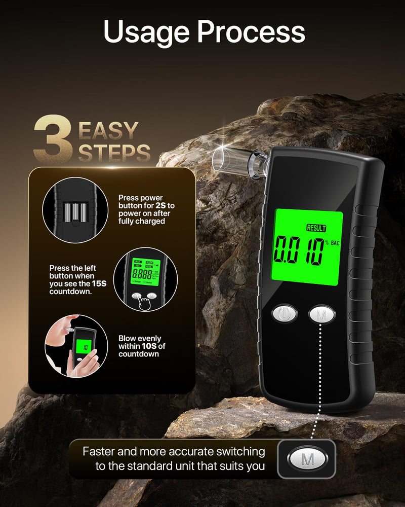 [Australia] - 2025 Upgraded Breathalyzer,Breathalyzers for Alcohol with LCD Digital Display,Alcohol Breathalyzer Tester for Home Use,Portable Breathalyzer with 10 Mouthpieces and Carrying Case (Black) 