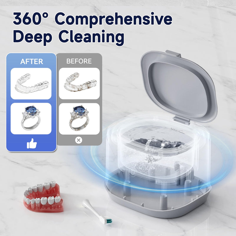 [Australia] - Ultrasonic Retainer Cleaner, KUNPHY 46KHz Professional Ultrasonic Jewelry Cleaner 7.5Oz, Retainer Cleaner Machine for Dentures, Braces, Aligner, Dental Appliances (White) White 