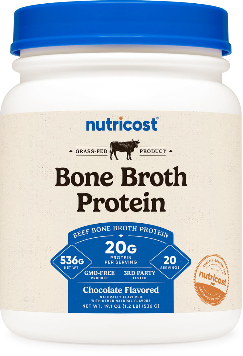 [Australia] - Nutricost Beef Bone Broth Protein Powder Chocolate (20 Servings) - Gluten-Free, GMO-Free 
