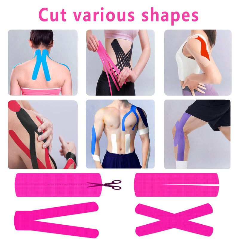 SOONGO Kinesiology Tape Sports Tape 5 Roll, Elastic Athletic Tape for Shoulder Ankle Elbow Wrist Knee Support, Waterproof Body Tape for Muscle Comfort (Pink) Pink Pack of 5