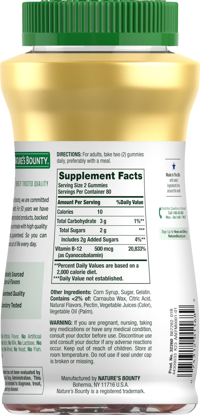 Nature's Bounty Vitamin B12 Gummies, Dietary Supplement, Supports Energy Metabolism and Nervous System Health, Mixed Berry Flavor, 500mcg, 160 Count (Pack of 2) 160 Count (Pack of 2)