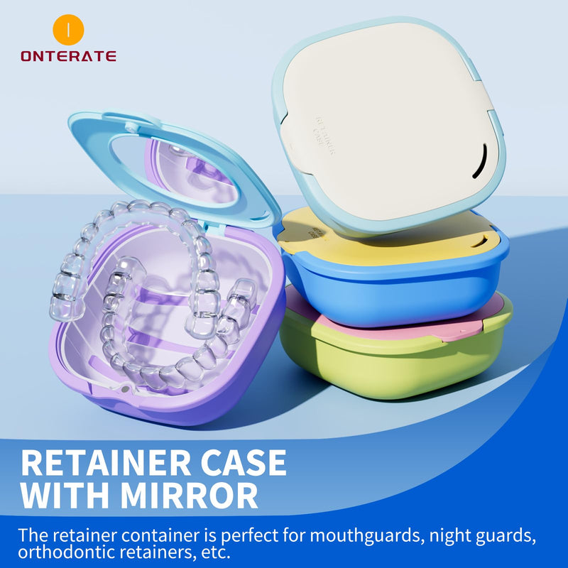[Australia] - Magnetic Retainer Box with Mirror, Compact Denture Case with Vent Holes & Retainer Remover Tool & Chewies & Brush, Protable Aligner Cleaner Case for Night Mouth Guards, Braces (Pink Green) 