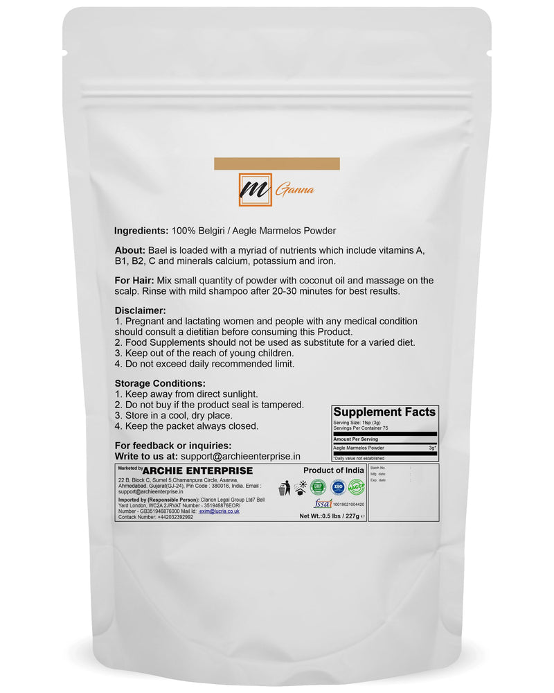 [Australia] - 100% Natural Belgiri | 227 GMS / 0.5 LBS | Aegle Marmelos | Bael powder | Wood Apple Powder for Health Care and Beauty 
