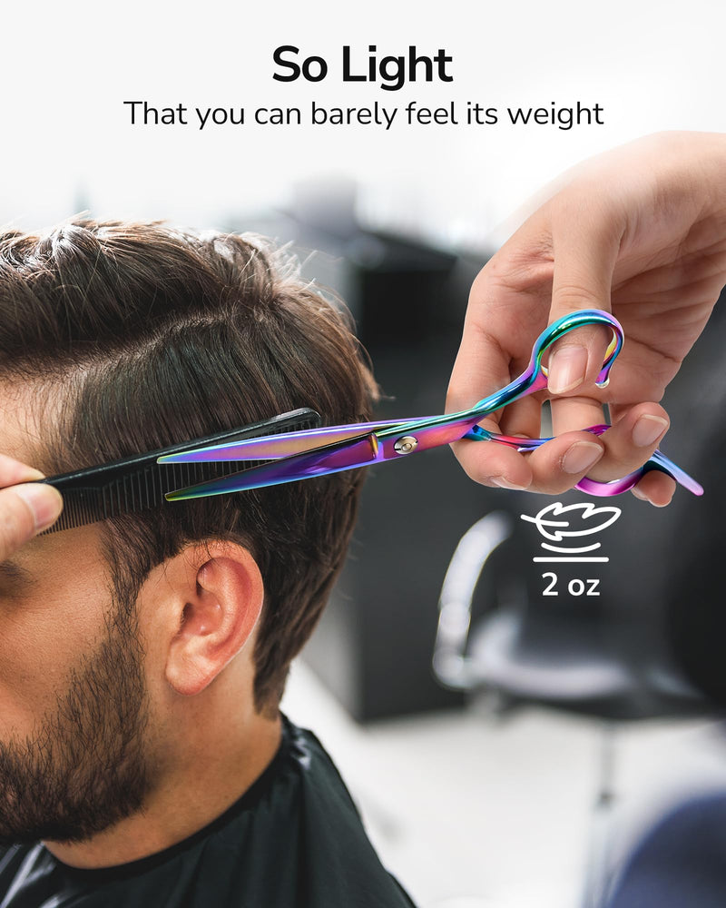 ULG Hair Cutting Scissors, Professional Hair Scissors 6.5 inch Right-Hand Razor Edge Barber Shears Salon Hair Cutting Shears Made of Japanese Stainless Steel, Hand Sharpened Rainbow