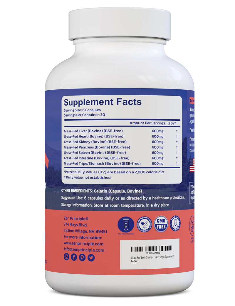 [Australia] - Zen Principle Grass Fed Beef Organs - Desiccated Liver, Heart, Kidney, Pancreas, Spleen, Intestine, Tripe/Stomach. Beef Organ Supplements 2-Pack 