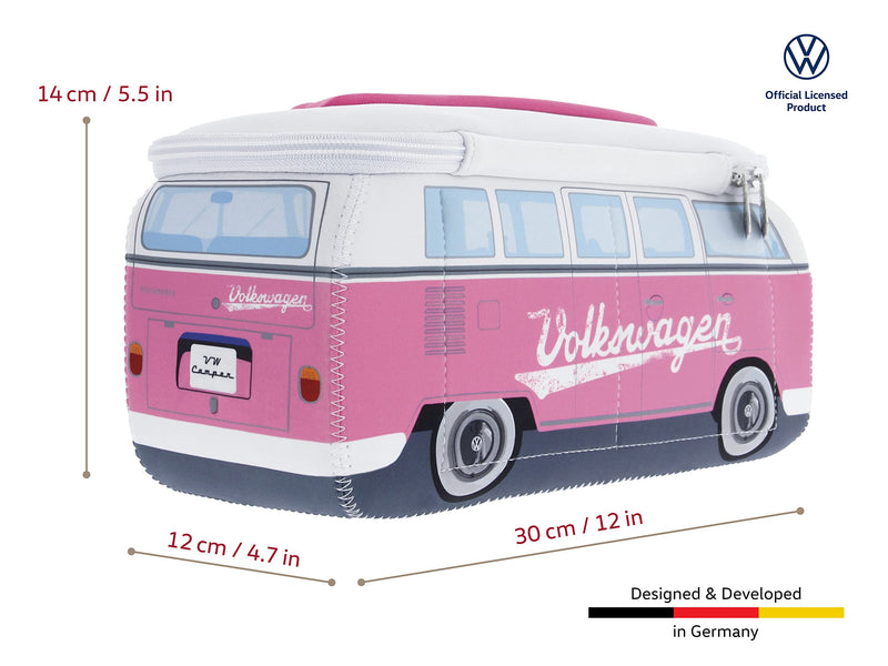 BRISA VW Collection - T1 Bus Camper Toiletry Bag Cosmetic Case | Volkswagen Toiletry Bag Cosmetic Case, Water-Repellent, Hanging Hook, 4 Mesh Pockets for Travel, Neoprene, Pink Large Large (11.8 X 5.5 X 4.7 Inches)