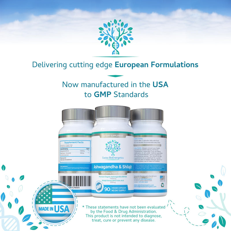 Ashwagandha & Shilajit - Award Winning Ashwagandha KSM-66 1000mg & Purified Shilajit Extract 200mg (60% Fulvic Acid) - No Artificial fillers, Binders or Flow Agents - Suitable for Vegans, Capsule