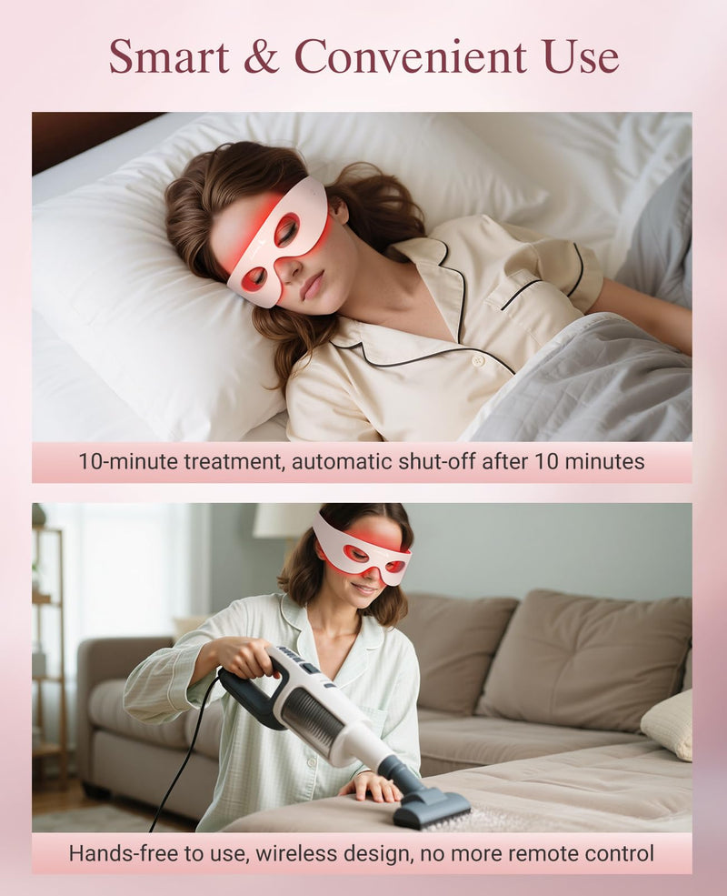 Red Light Therapy for Eyes, Wireless Under-Eye Red Light Therapy Mask with Timing Function, 3 Modes for Eyes Bags, Dark Circles, Fine Lines, Rechargeable Home Skincare Eye Mask