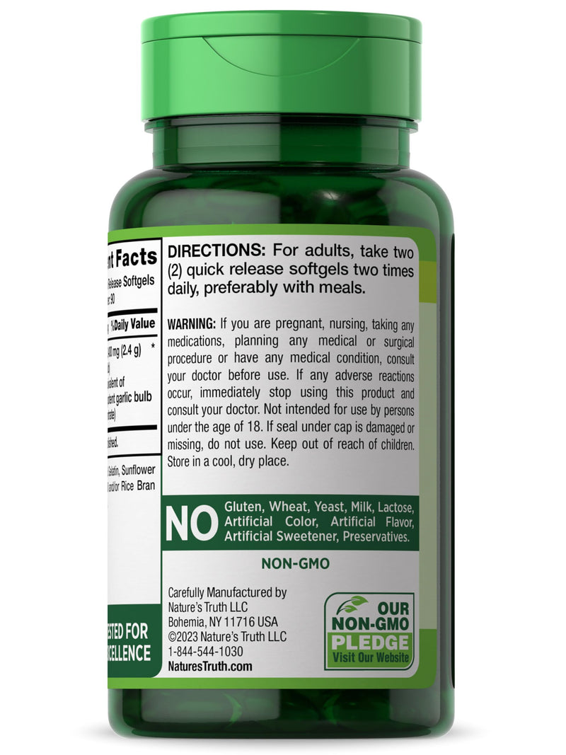[Australia] - Nature's Truth Odorless Garlic Softgels | 2400mg | 180 Count | Non-GMO & Gluten Free Supplement 