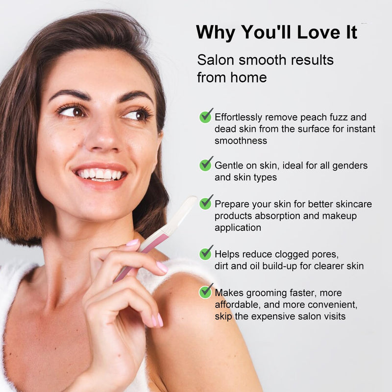 Dermaplane Razor - Facial Razor for Women - Dermaplaning Tool, with 19 Microblades for Face, Peach Fuzz Remover, Remove Facial Hair for Smoother Skin and Perfectly Shape Brows, Pearl Blush Pearl Blush Razor