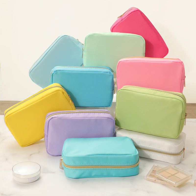 10 Pcs Nylon Makeup Bag Preppy Cosmetic Pouch,Macaron Color | Travel Toiletry Bag with Zipper, Waterproof Makeup Organizer, Big Capacity, for Women Bridesmaid Gift macaron Color