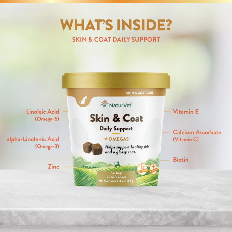 NaturVet Skin and Coat Plus Breath Aid for Dogs, 70 ct Soft Chews, Made in The USA with Globally Source Ingredients - PawsPlanet Australia