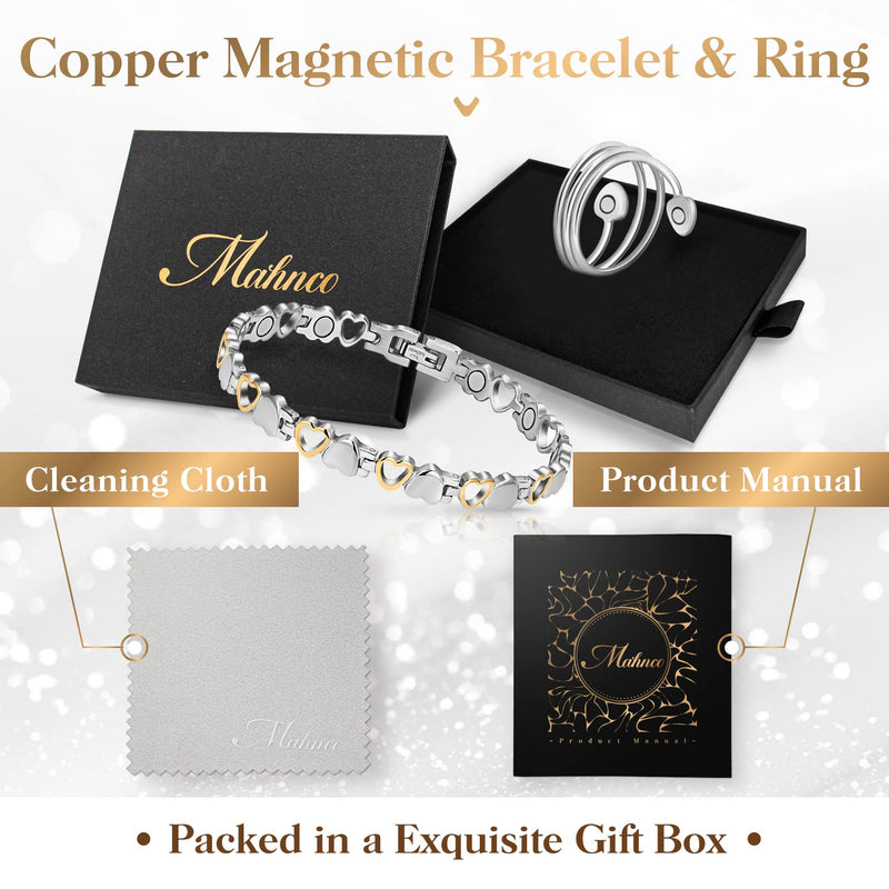 [Australia] - Lymph Detox Magnetic Bracelet, Titanium Bracelet for Women, Lymphatic Drainage Ring&Bracelet with 3500 Gauss Magnets-Jewelry Gift Set with Adjustment Tool Love Heart-S 