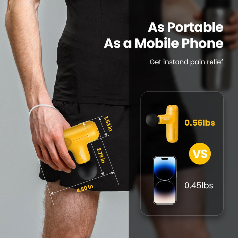 [Australia] - Mini Massage Gun Deep Tissue, Handheld Portable Mini Travel Size Percussion Deep Tissue Massager with 4 Attachments & 5 Speeds, Ideal Gift for Men & Women, Yellow 