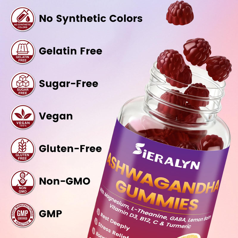 Ashwagandha Gummies Supplements 2000mg for Women Men, Vegan, Sugar-Free | Organic Ashwagandha Root Extract with D3, L-Theanine for Calm & Relax, Non-GMO, Gluten Free, 120 Count, 60-Day Supply 60 Count (Pack of 2)