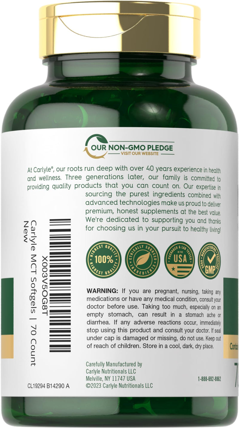 [Australia] - Carlyle MCT Oil Capsules | 3600mg | 70 Softgels | Keto Coconut Oil | with Caprylic & Capric Acid | Non-GMO and Gluten Free Supplement 