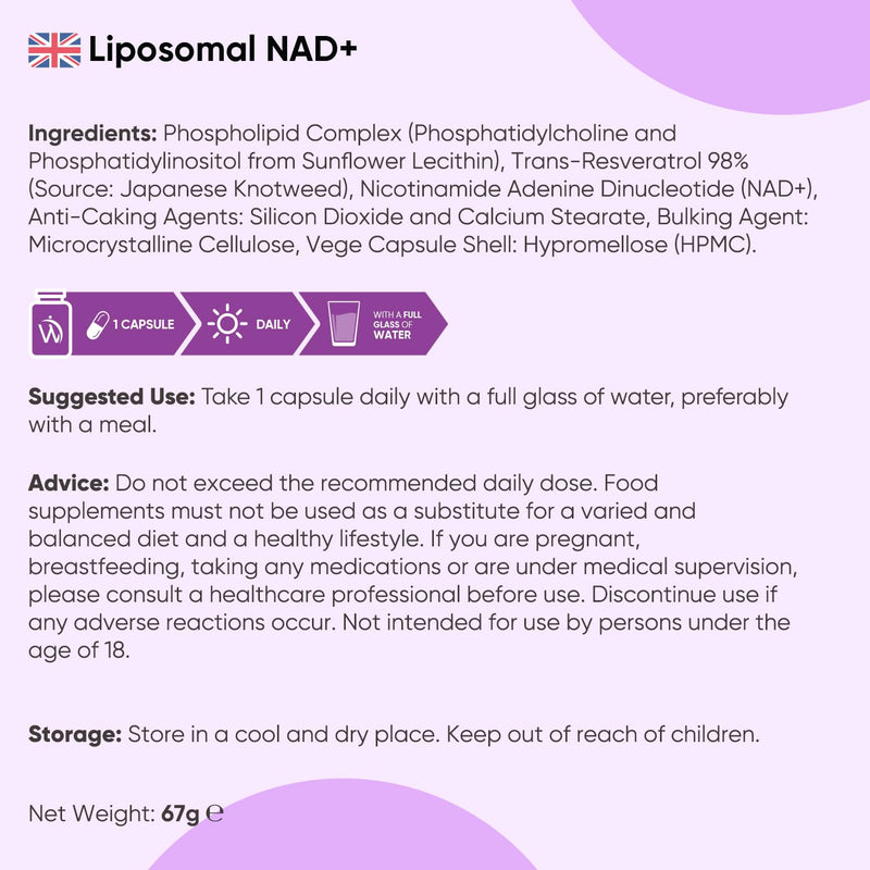WeightWorld Liposomal NAD+ Supplement | 600mg | 90 Capsules | 3 Months Supply | with 100mg Trans-Resveratrol & 250mg Phospholipid Complex | Vegan & Gluten-Free | NAD Resveratrol Supplement