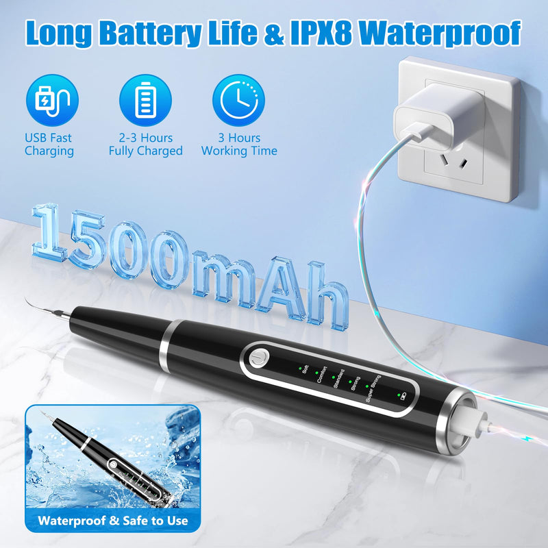 Dog Tartar Remover for Teeth, Plaque Remover with LED Light Teeth Cleaning Kit 5 Modes for Dogs and Cats, Black