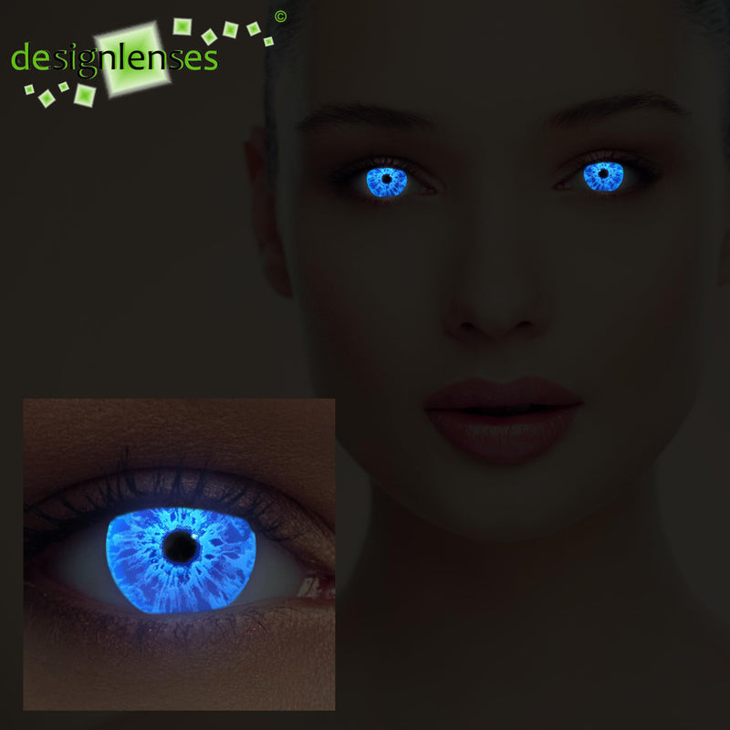 [Australia] - DESIGNLENSES, Luminous Halloween The Purge Costume Contact Lenses Blue, 1 Pair (2 Pieces), Soft UV Neon Color Lenses "Sparkle" (Sparkle Blue, 14.00, 0.00) 0.0 2 Pieces (Pack of 1) 
