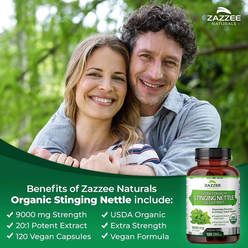 [Australia] - Zazzee USDA Organic Stinging Nettle 20:1 Extract, 9000 mg Strength, 120 Vegan Capsules, 4 Month Supply, Concentrated, Standardized 20X Extract, Certified Organic, 100% Vegetarian, All-Natural, Non-GMO 