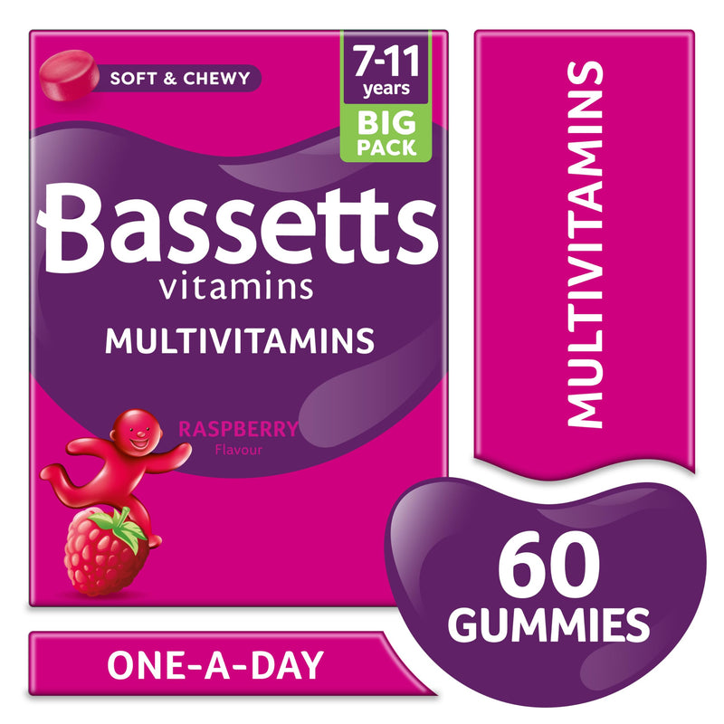 Bassetts Vitamins 7-11 Years Raspberry Flavour Multivitamins 60 Gummies 60 count (Pack of 1) Original - 7 Nutrients 60 Gummies