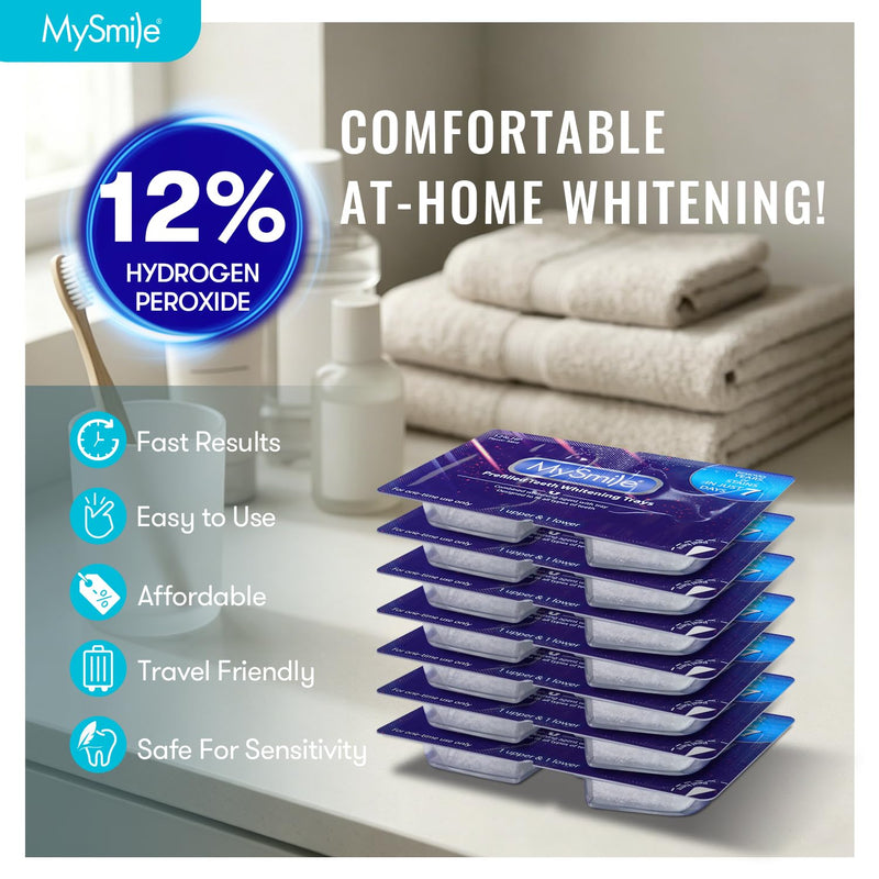 MySmile Prefilled Teeth Whitening Trays Kit, with 12% Hydrogen Peroxide Whitening Gel to Teeth Whitening for Sensitive Teeth, No Mess U-Wrap Design, Fast-Result, Enamel-Safe, Mint Flavor, 7 Treatments