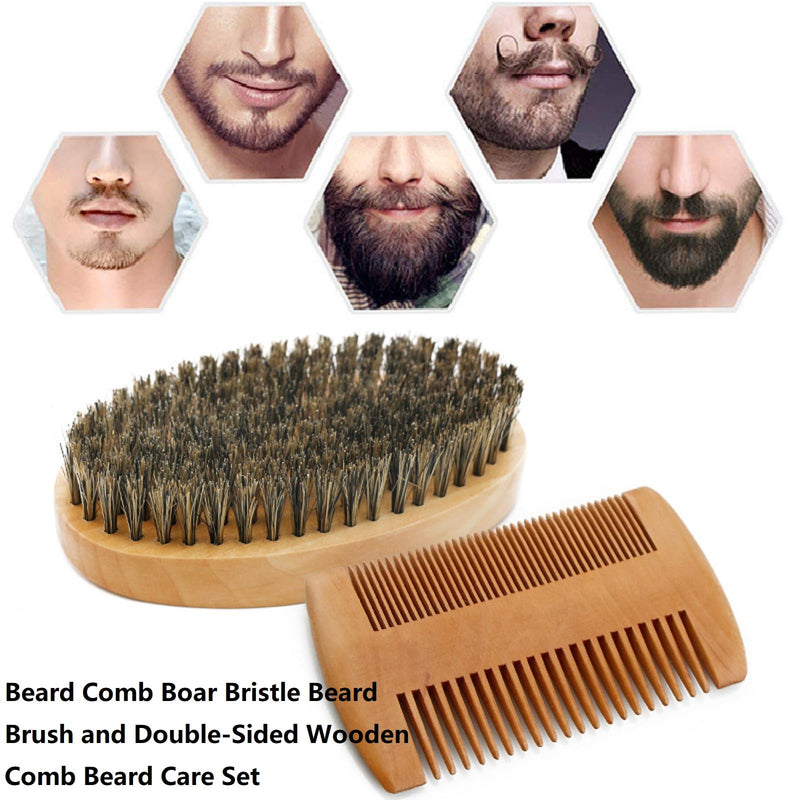 [Australia] - Beard comb & beard brush set, beard brush with boar bristles, beard comb for men, beard brush made of wood and beard comb, beard comb, beard brush for men, beard care tool for men, travel, daily beard care 