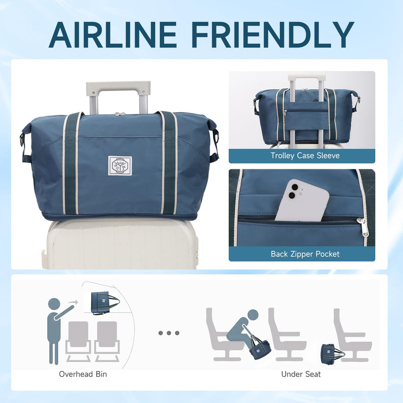 WALNEW Travel Duffel Bag, Weekender Overnight Carry On Bag for Women Men, Foldable Waterproof Gym Luggage with Metal Buckle Detachable Shoulder Strap and Wet Compartment (Peacock Blue) | Overnight Carry On Bag, Foldable Waterproof Gym Luggage with Meta...
