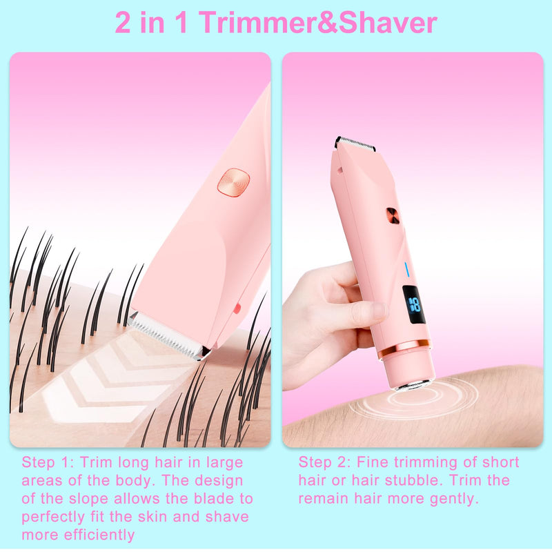 Bikini Trimmer for Women, 2 in 1 Electric Razors for Women Pubic Hair, IPX7 Waterproof Dual Head Bikini Shaver with LED Display, Rechargeable Electric Trimmer (Purple) Purple