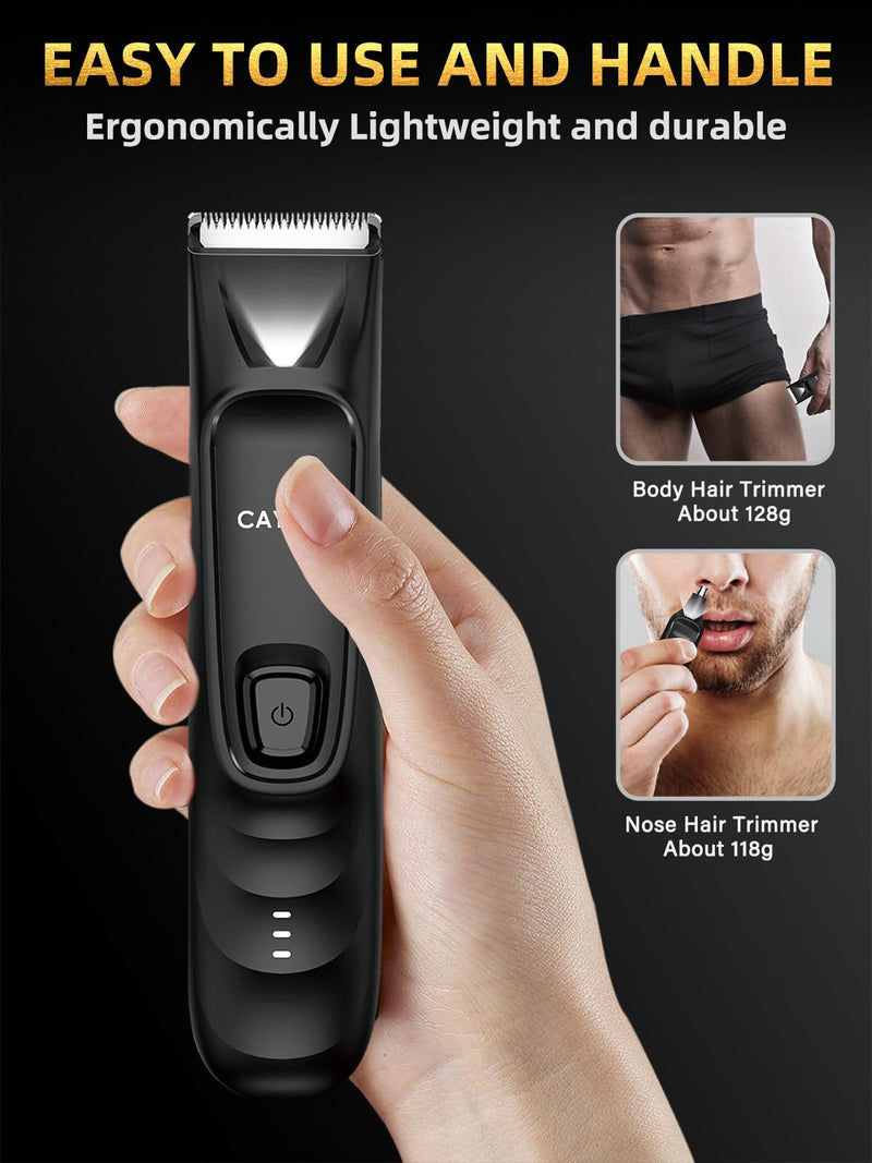 [Australia] - 2-in-1 Body and Nose Hair Trimmer for Men - Safe Portable Electric Razor for Ball Groin with LED Light, IPX7 Professional Electric Shavers for Men Pubic, Underarm, Nose, Ear, Beard, Head 