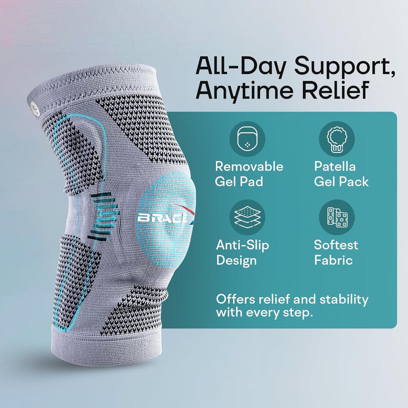 Compression Knee Brace for Men and Women | FSA and HSA approved Patellar Stabilizing Knee Brace for Arthritis Pain, Sprains, Injured Knees, and Sports Injuries | Insertable Hot and Cold Gel Knee Pad Medium