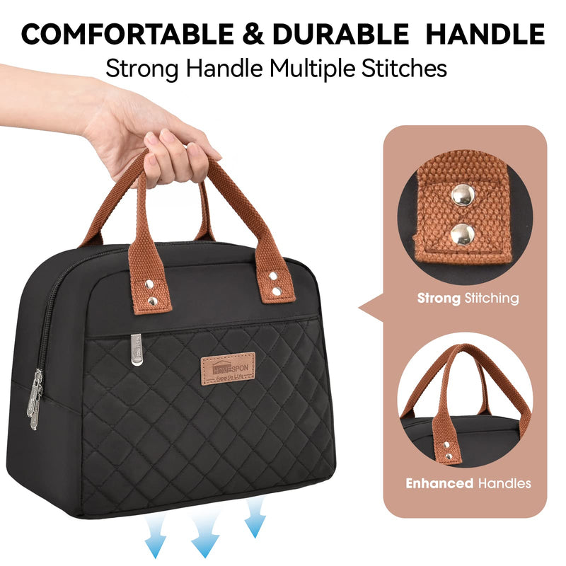 [Australia] - HOMESPON Insulated Lunch Bag for Women Men Adults Lunch Tote with Front Pocket Lunch Box Container Cooler Bag for Work Picnic (Black) Black 