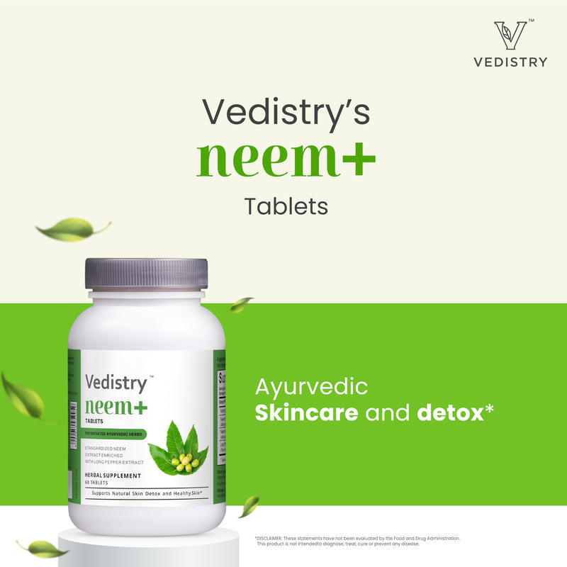 [Australia] - Neem+ Tablets 1100 mg with Neem & Long Pepper Extract - 60 Tablets - Herbal Supplements, Vegan- Pack of 1 