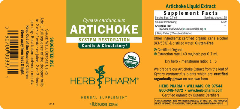 [Australia] - Herb Pharm Certified Organic Artichoke Liquid Extract for Cardiovascular and Circulatory Support - 4 Ounce 