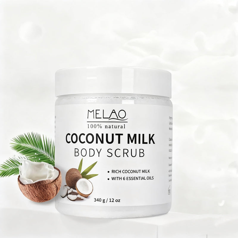 Coconut Milk Body Scrub Smooth & Soften Skin 12 oz | Dead Sea Salt Exfoliator,Avocado Oil & Vitamin E,Hydrating & Moisturizing,Vegan & Cruelty Free,Great Unisex Gift