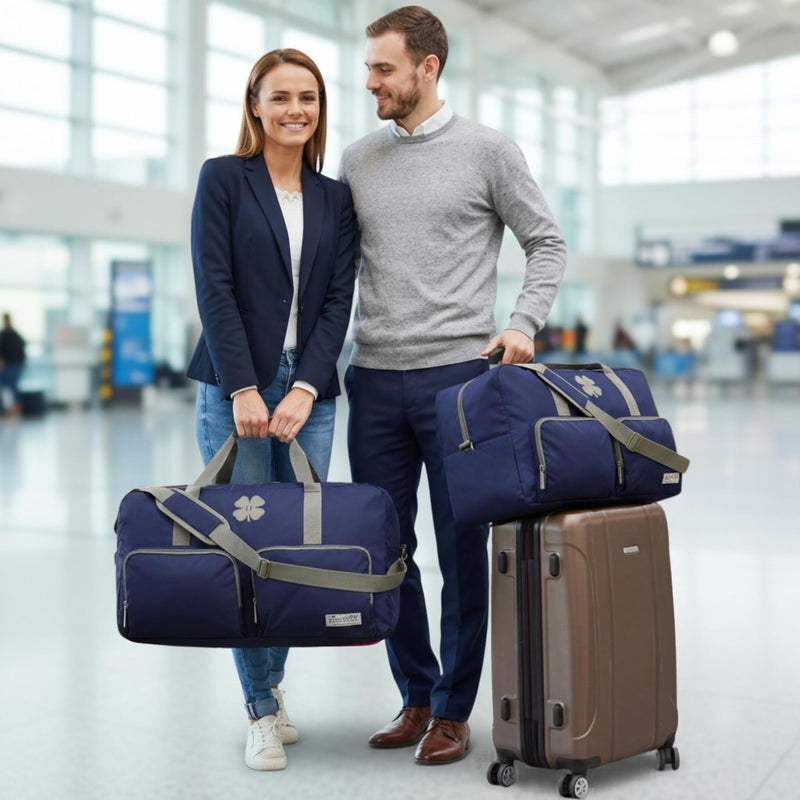 Lucky Brand Large Duffle Bag for Travel, Foldable Weekender Overnight Bag | Travel Duffel bag, Adjustable Shoulder Strap, Front Zip Pockets, Spacious Capacity, Unisex Lightweight Travel Bag for Flights Navy 65L
