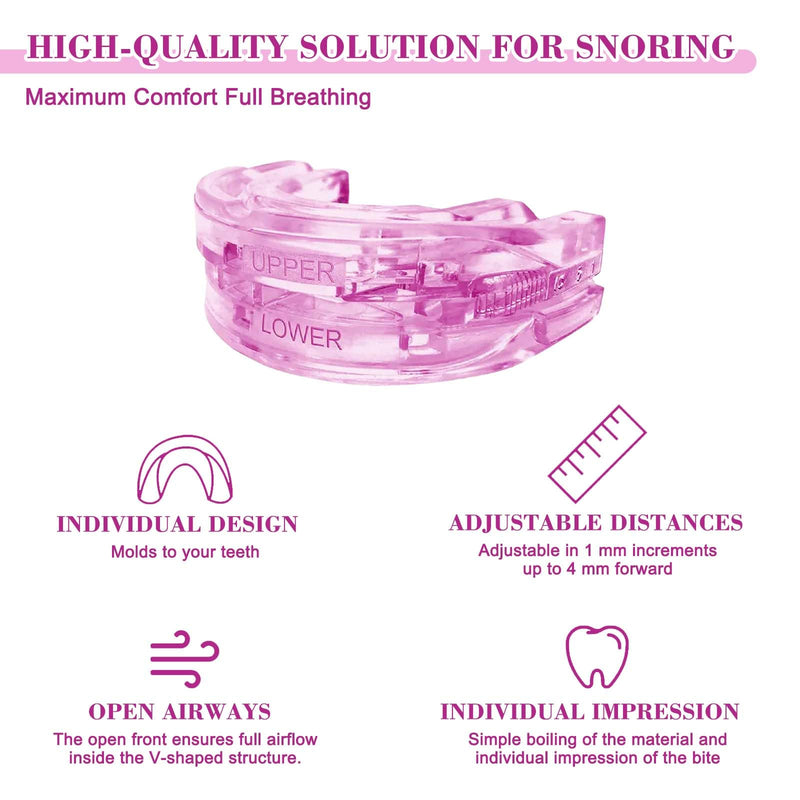 [Australia] - Anti-snoring splint, snoring splint, adjustable grinding splint for night, efficient grinding splint, prevents nighttime snoring and teeth clenching, improves sleep quality (pink) 