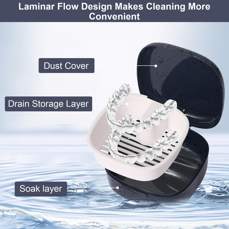 [Australia] - Braces box, denture box, 2 pieces, tooth rescue box, portable denture box with sieve, tooth splint box for false teeth, storage, cleaning 
