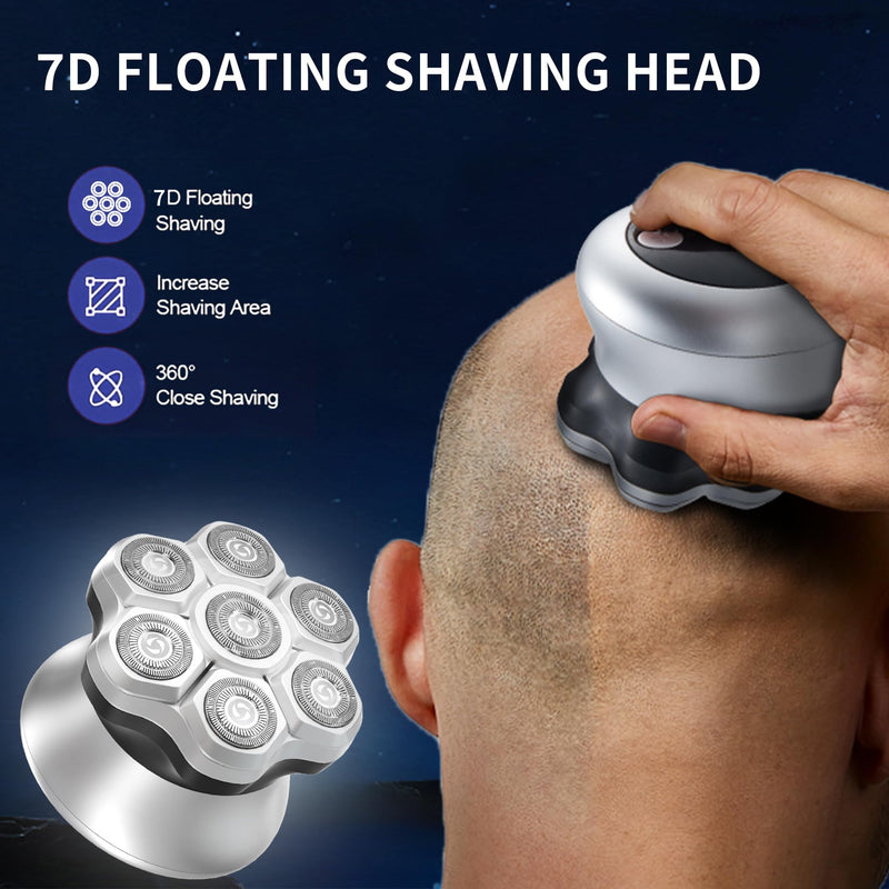 [Australia] - Bald Head Shavers for Men,Magnetic 7D Rotary Electric Shaver Bald Head,Cordless USB-C Rechargeable Face Beard Razors,IPX6 Waterproof Wet/Dry Shaving with LED Display White 