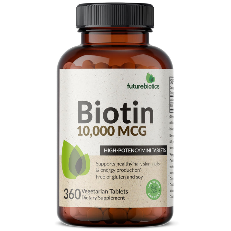 Futurebiotics Biotin 10,000 mcg Hair, Skin & Nails, 360 Vegetarian Tablets | Mini Tablets, Energy Production Support, Vegan, Non-GMO, Gluten-Free & Soy-Free 360 Count (Pack of 1)